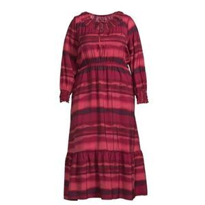 TERRA & SKY Peasant Tiered Long Sleeve Maxi Dress Plus 4X Washy Stripe Rose NWT